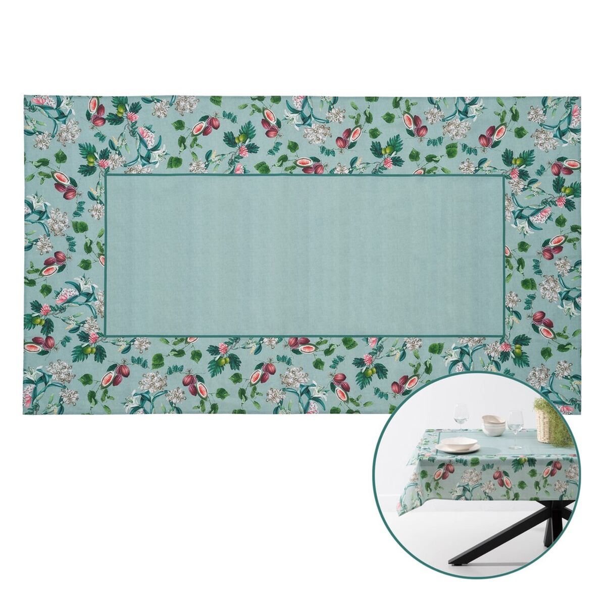 Turquoise Tablecloth Polyester 100% cotton 140 x 240 cm