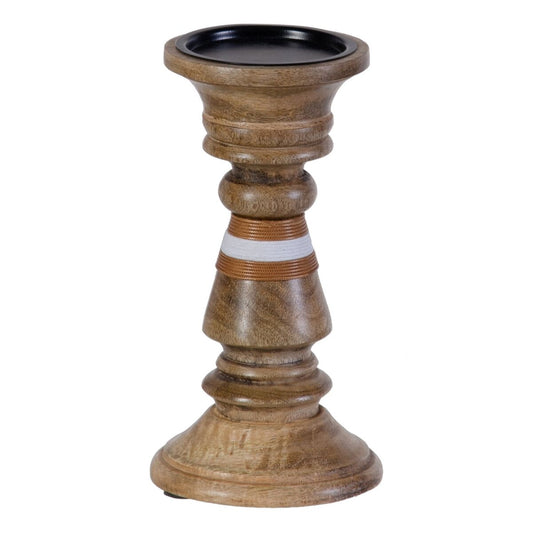 Brown mango wood candle holder 12 x 12 x 23 cm