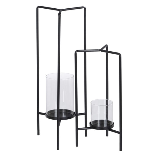 Candle holder 18.5 x 16.5 x 50 cm Glass Black Metal (2 Units)