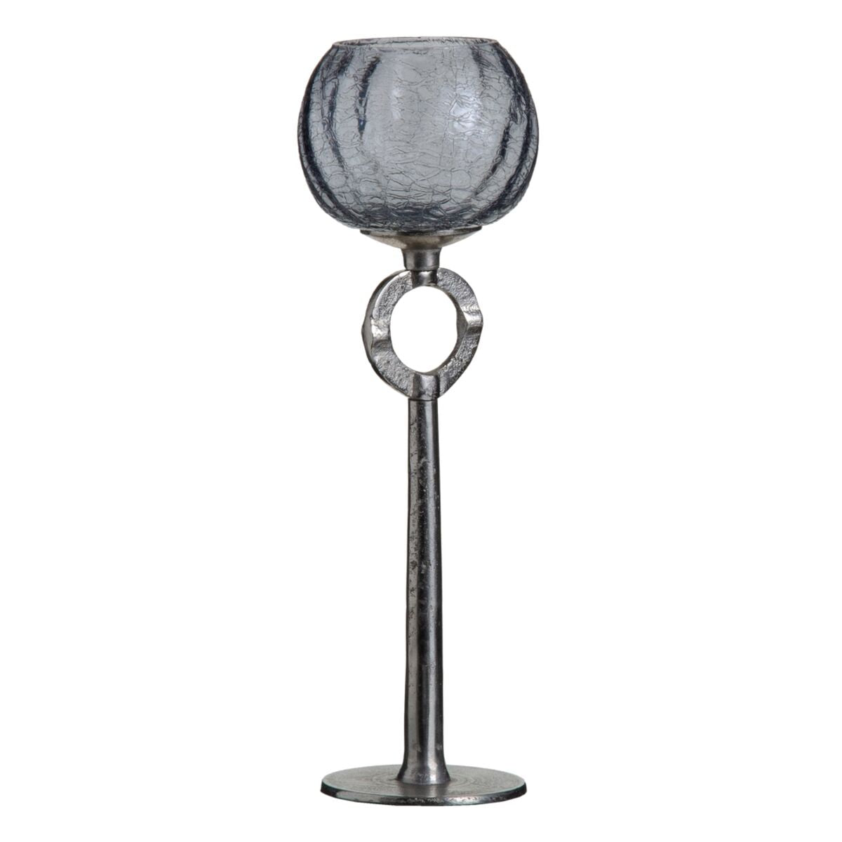 Glass Candle Holder Gray Metal 13 x 13 x 38 cm Silver