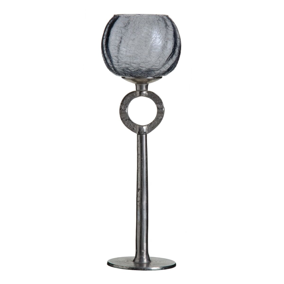 Glass Candle Holder Gray Metal 13 x 13 x 38 cm Silver