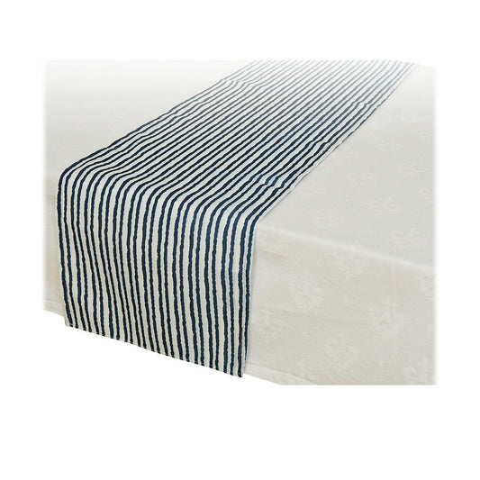 Caminho de Mesa Decoris Têxtil Azul Marinho/Branco (32 x 150 cm)