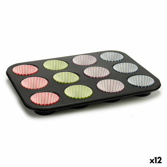 Formas de cupcake multicoloridas Assadeira (7 x 7 x 3 cm) (35 x 3 x 26,5 cm) (12 unidades)