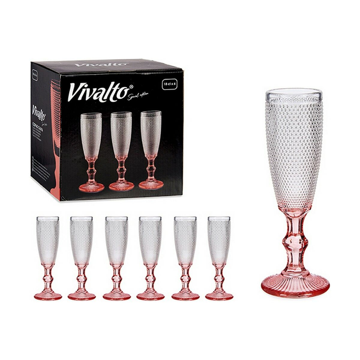 Taça de Champanhe Copo Transparente Rosa 6 Unidades (180 ml)