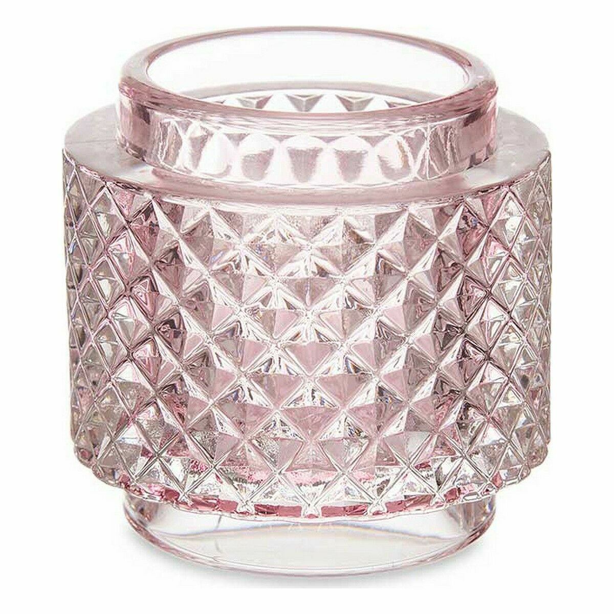 Pink Glass Candle Holder (9 x 8.8 x 9 cm) (12 Units)