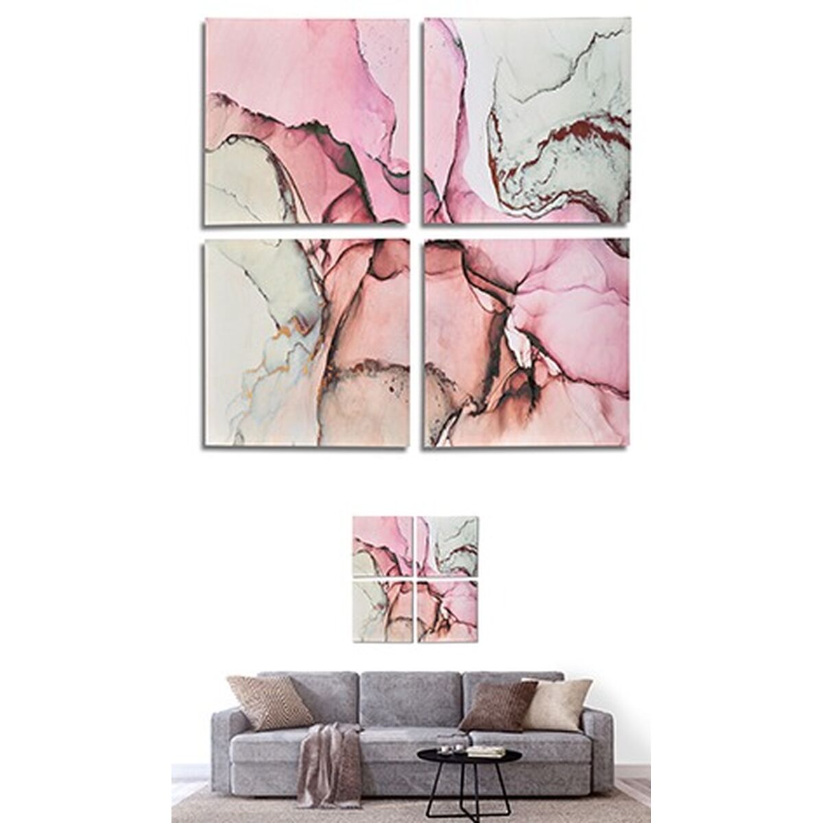 Set of 4 pictures Canvas Pink Marble 35 x 7 x 35 cm (6 Units)