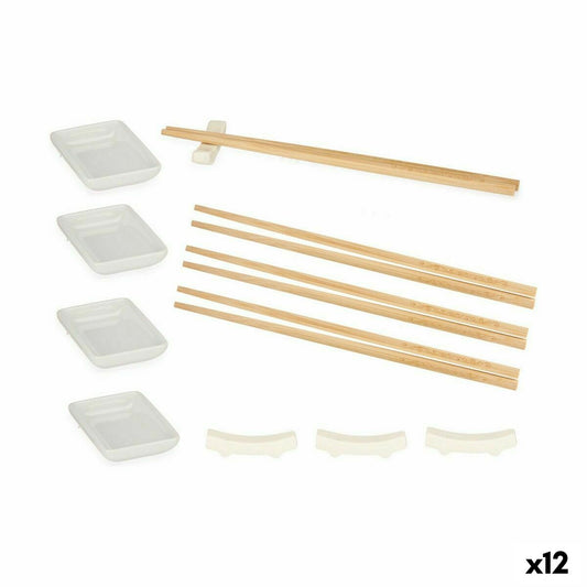 Conjunto Sushi Cerâmica Branca (12 Unidades)