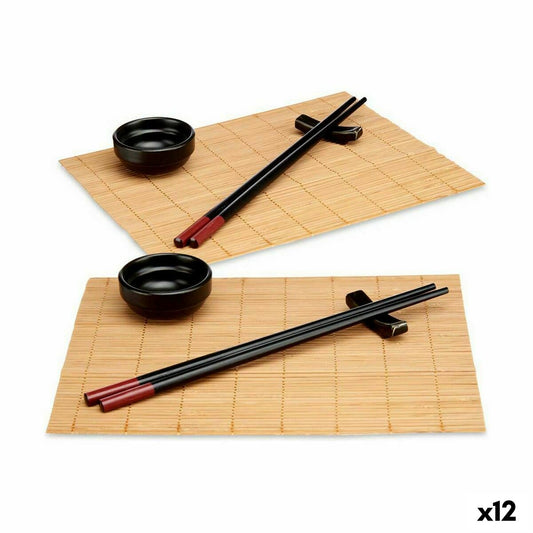 Black Bamboo Stoneware Sushi Set (12 Units)