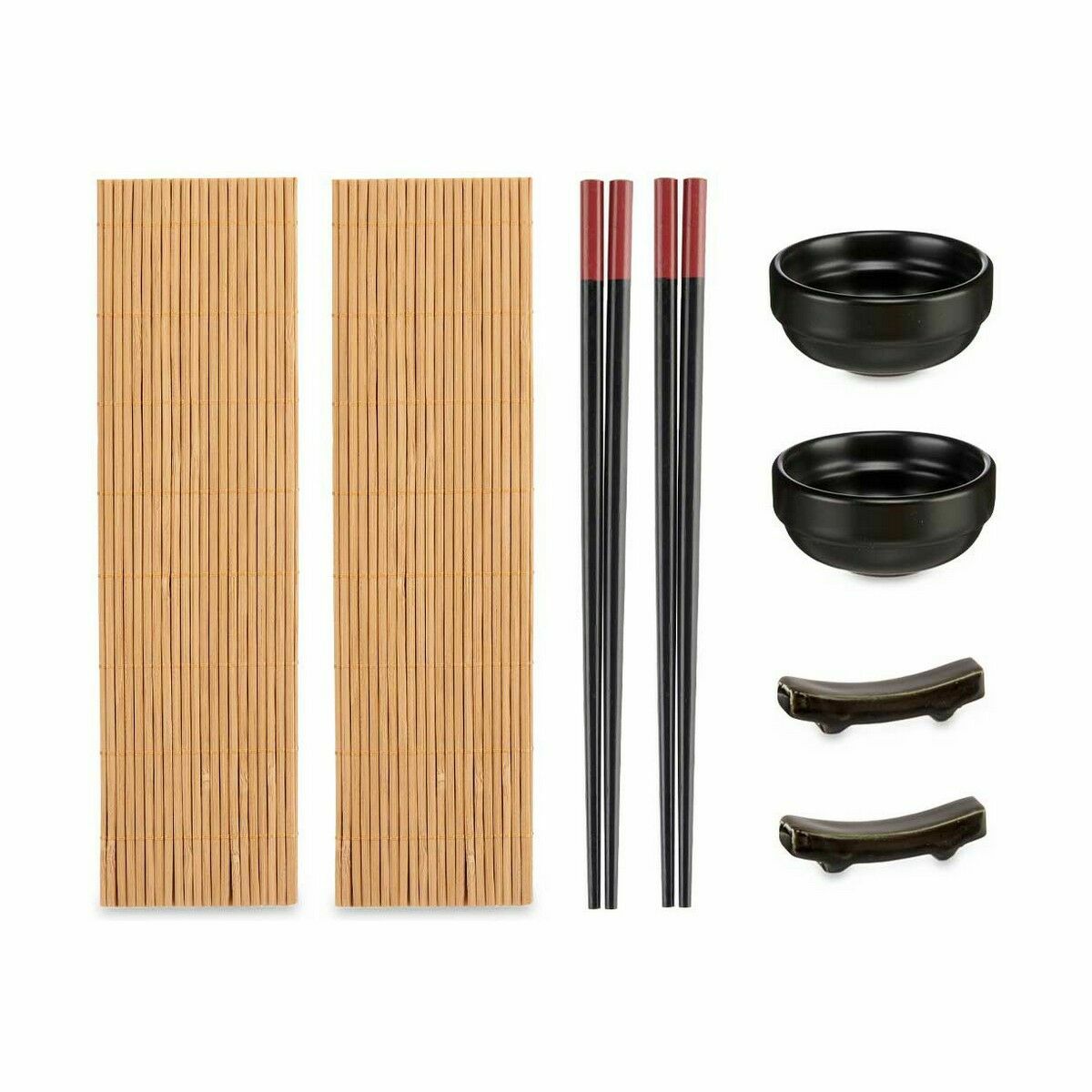 Black Bamboo Stoneware Sushi Set (12 Units)